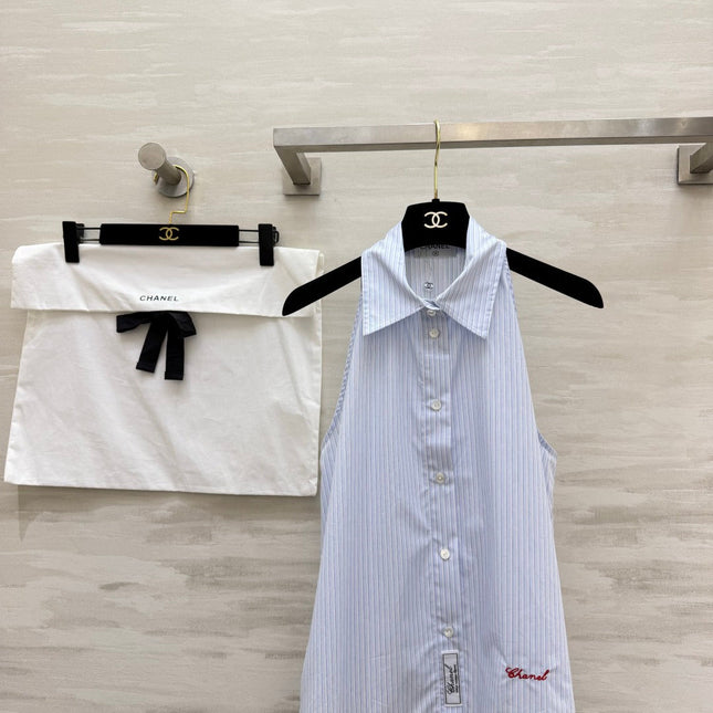 CHANEL 26S SLEEVELESS SHIRT COLLAR TOP STYLE 1196