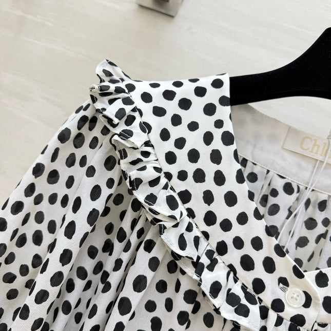 CHLOE 26S PLEATED SILK POLKA DOT BLOUSE STYLE 28