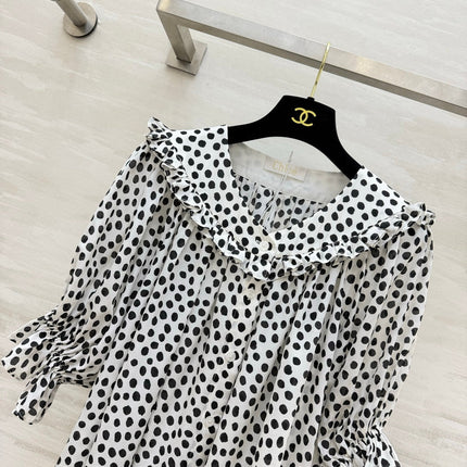 CHLOE 26S PLEATED SILK POLKA DOT BLOUSE STYLE 28