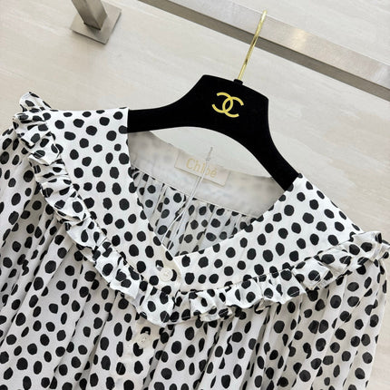 CHLOE 26S PLEATED SILK POLKA DOT BLOUSE STYLE 28