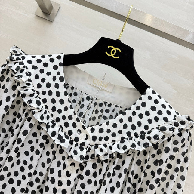 CHLOE 26S PLEATED SILK POLKA DOT BLOUSE STYLE 28
