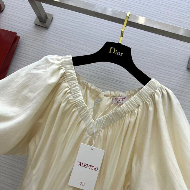 VALENTINO 26S SHORT-SLEEVE V-NECK MAXI DRESS 421