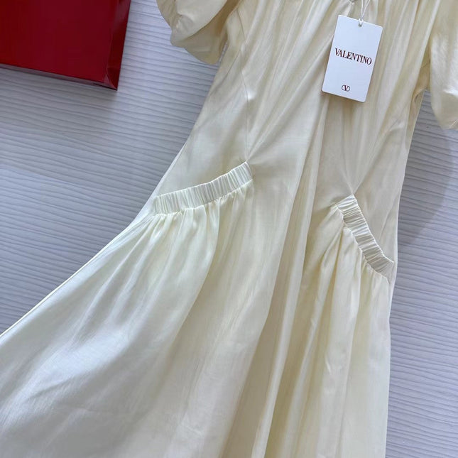 VALENTINO 26S SHORT-SLEEVE V-NECK MAXI DRESS 421