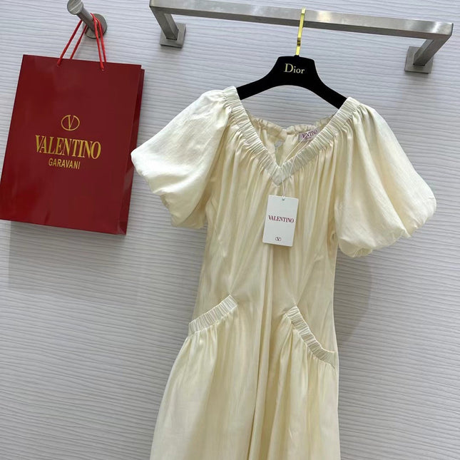VALENTINO 26S SHORT-SLEEVE V-NECK MAXI DRESS 421