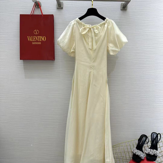 VALENTINO 26S SHORT-SLEEVE V-NECK MAXI DRESS 421