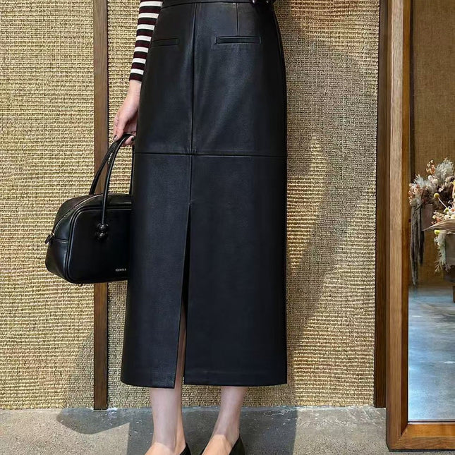 HERMES 26S LEATHER MIDI SKIRT 833