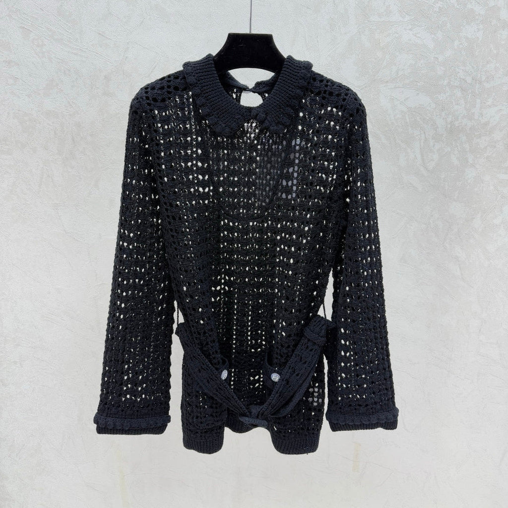 CHANEL 25S OPEN-KNIT WAIST-TIE SWEATER 529
