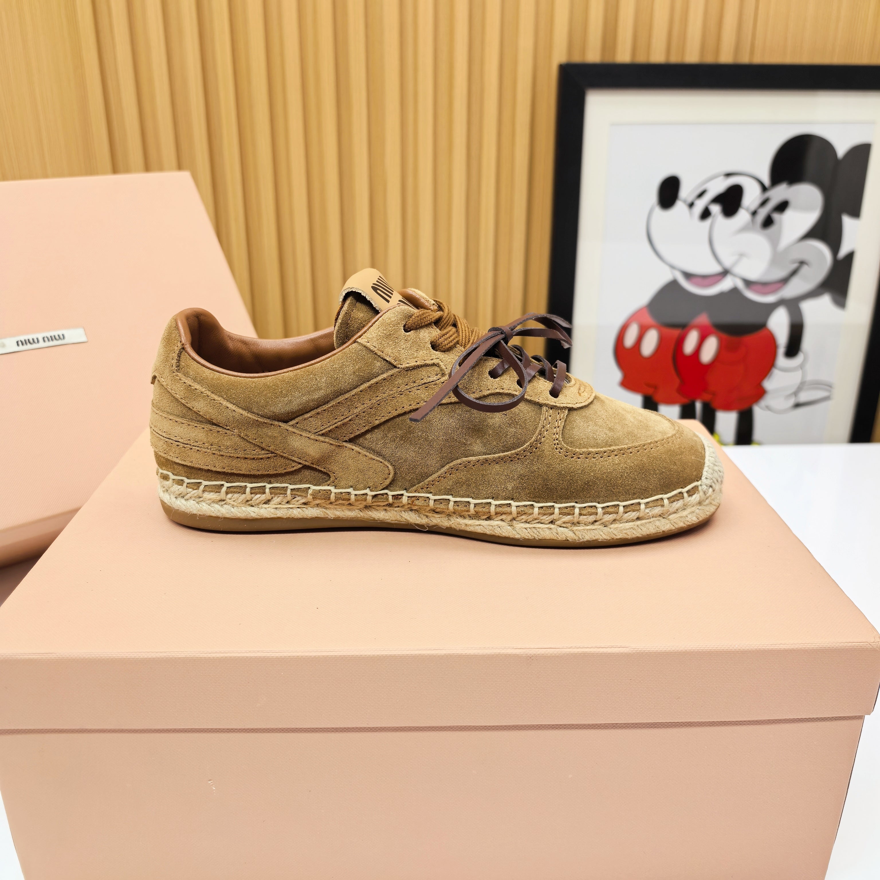 MIUMIU 26S LACE UP ESPADRILLE SNEAKERS IN BROWN SUEDE ROPE SOLE