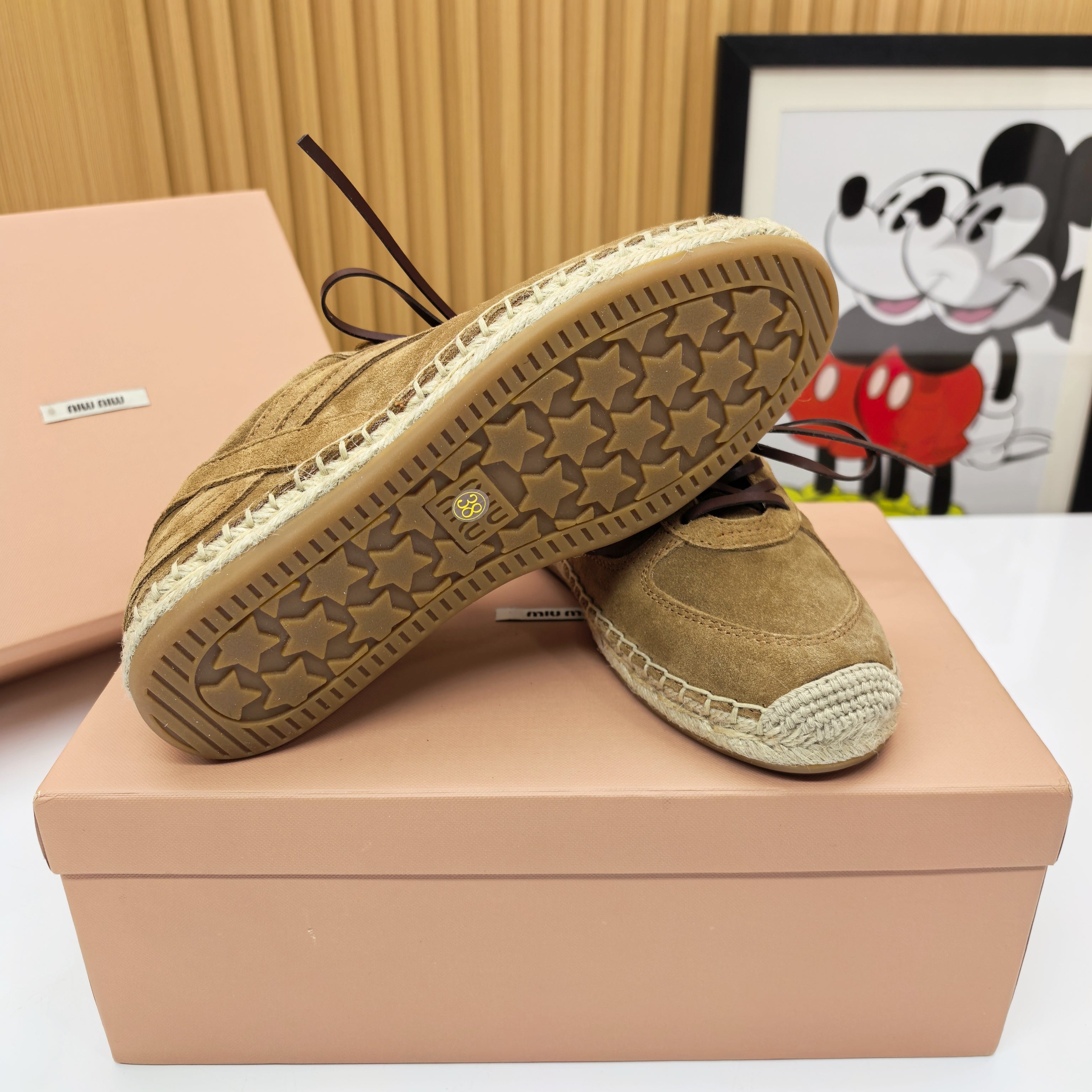MIUMIU 26S LACE UP ESPADRILLE SNEAKERS IN BROWN SUEDE ROPE SOLE