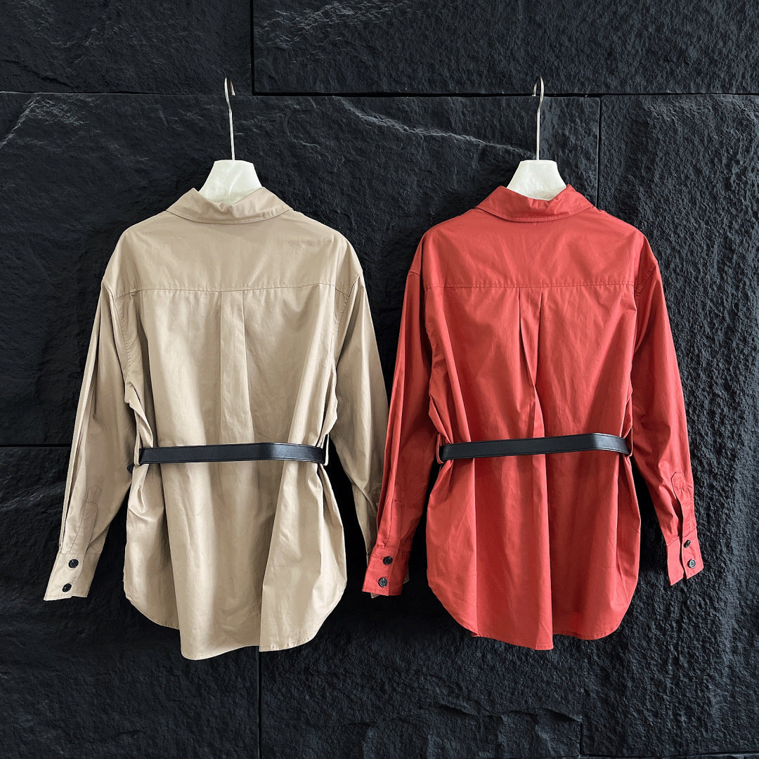 YSL LONG BELTED SHIRT IN COTTON 265868