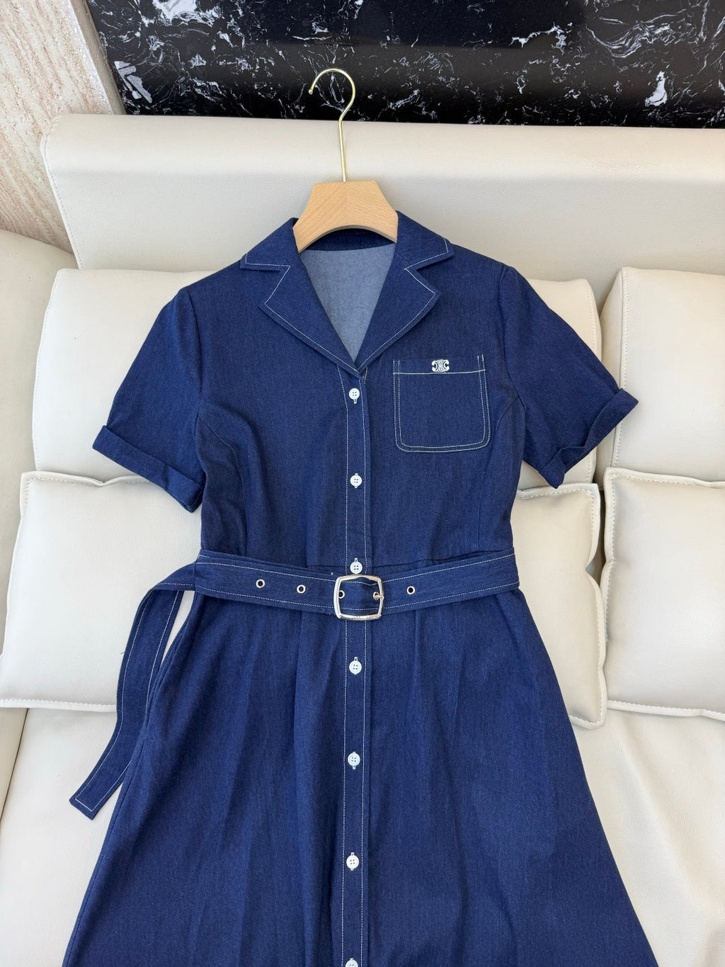 CELINE 26S LONG SHORT SLEEVE DENIM DRESS 367