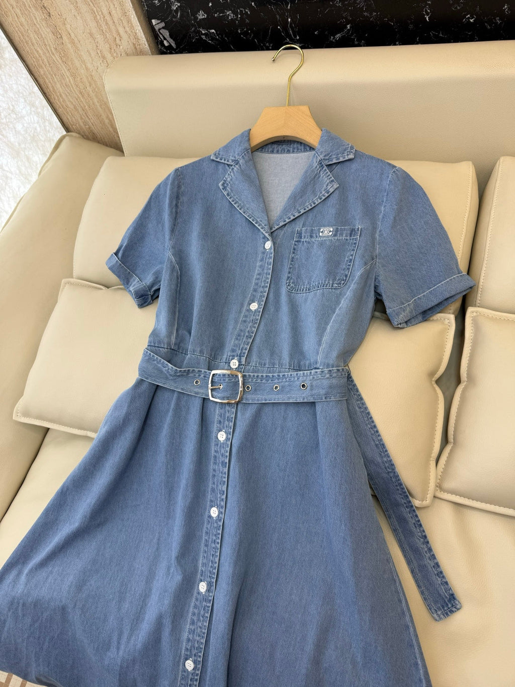 CELINE 26S LONG SHORT SLEEVE DENIM DRESS 366