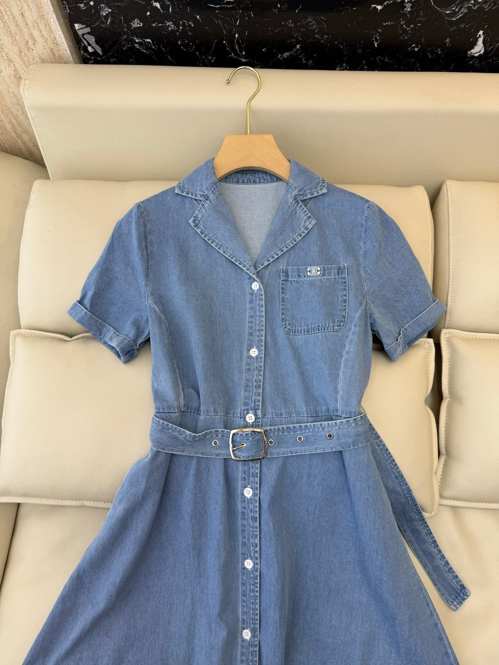 CELINE 26S LONG SHORT SLEEVE DENIM DRESS 366