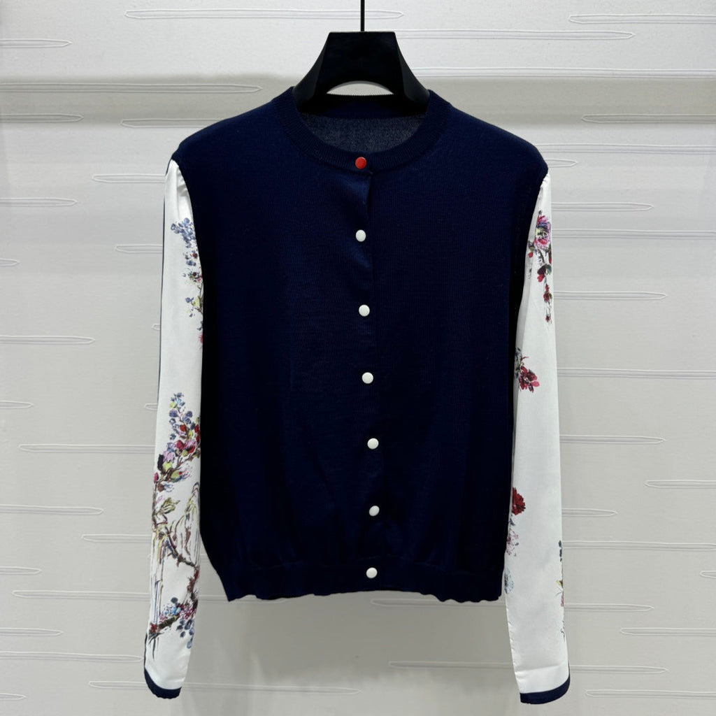 ERDOS FLORAL PATTERN CREW NECK LONG-SLEEVE KNIT CARDIGAN 274824