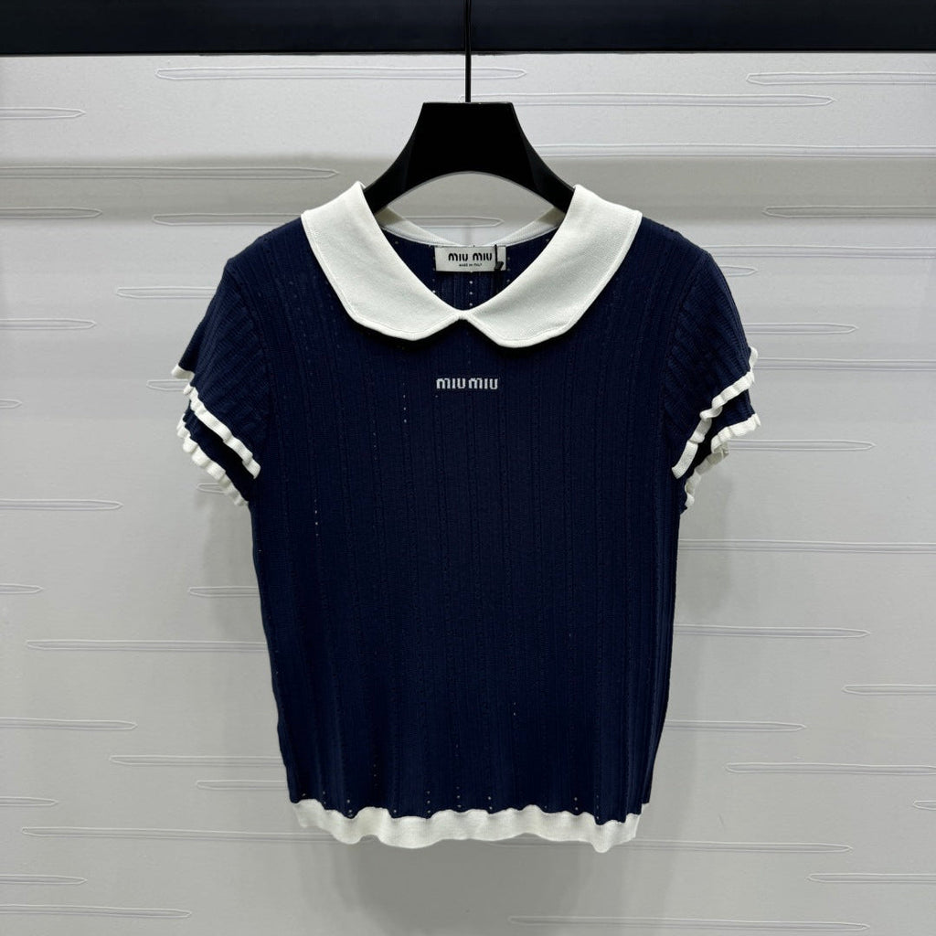 MIUMIU SHORT-SLEEVE PETER PAN COLLAR TOP 274827