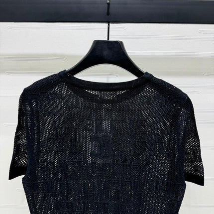 CELINE SHORT-SLEEVE CROCHET TOP BLACK 274808