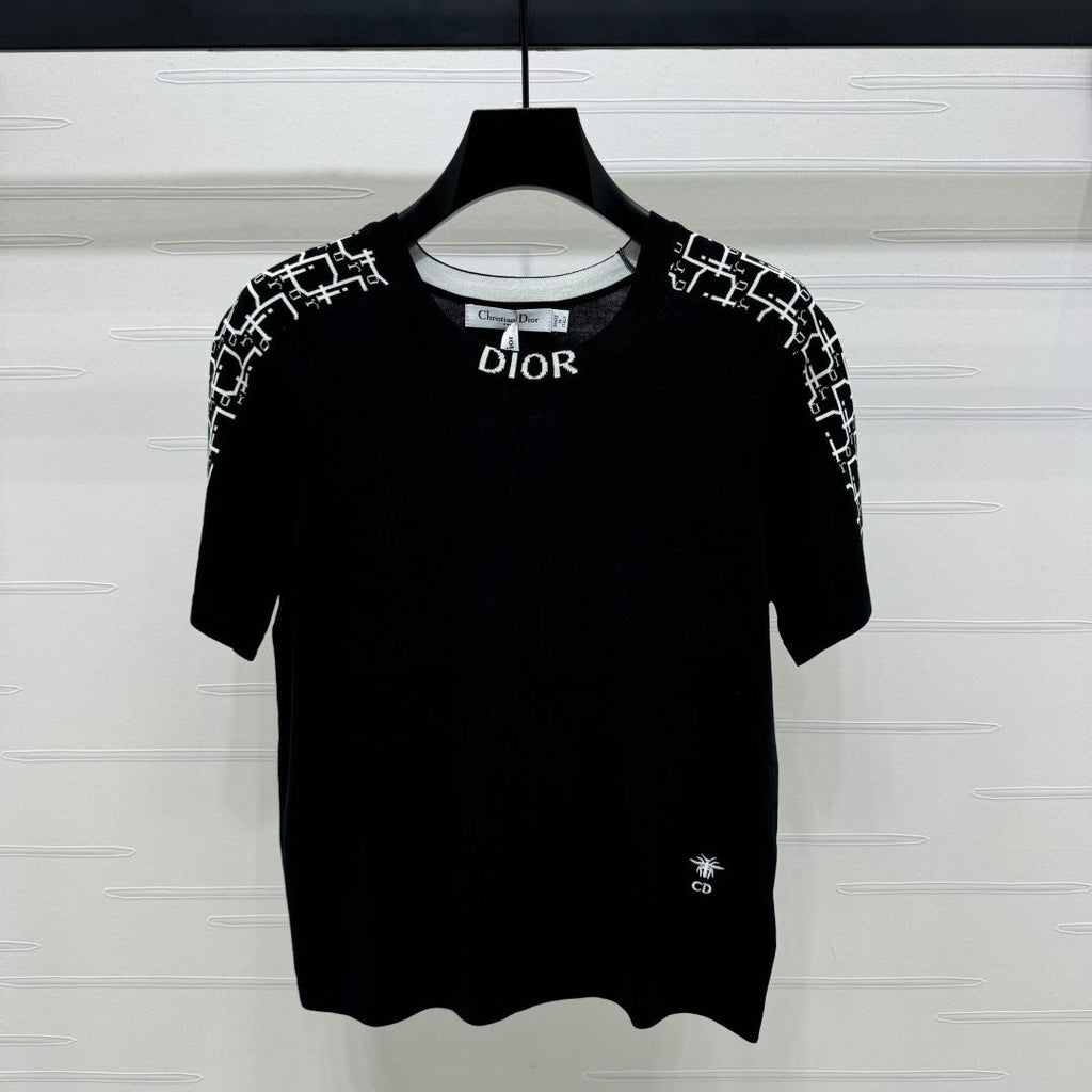 DIOR SHORT-SLEEVE JACQUARD KNIT TOP 274855