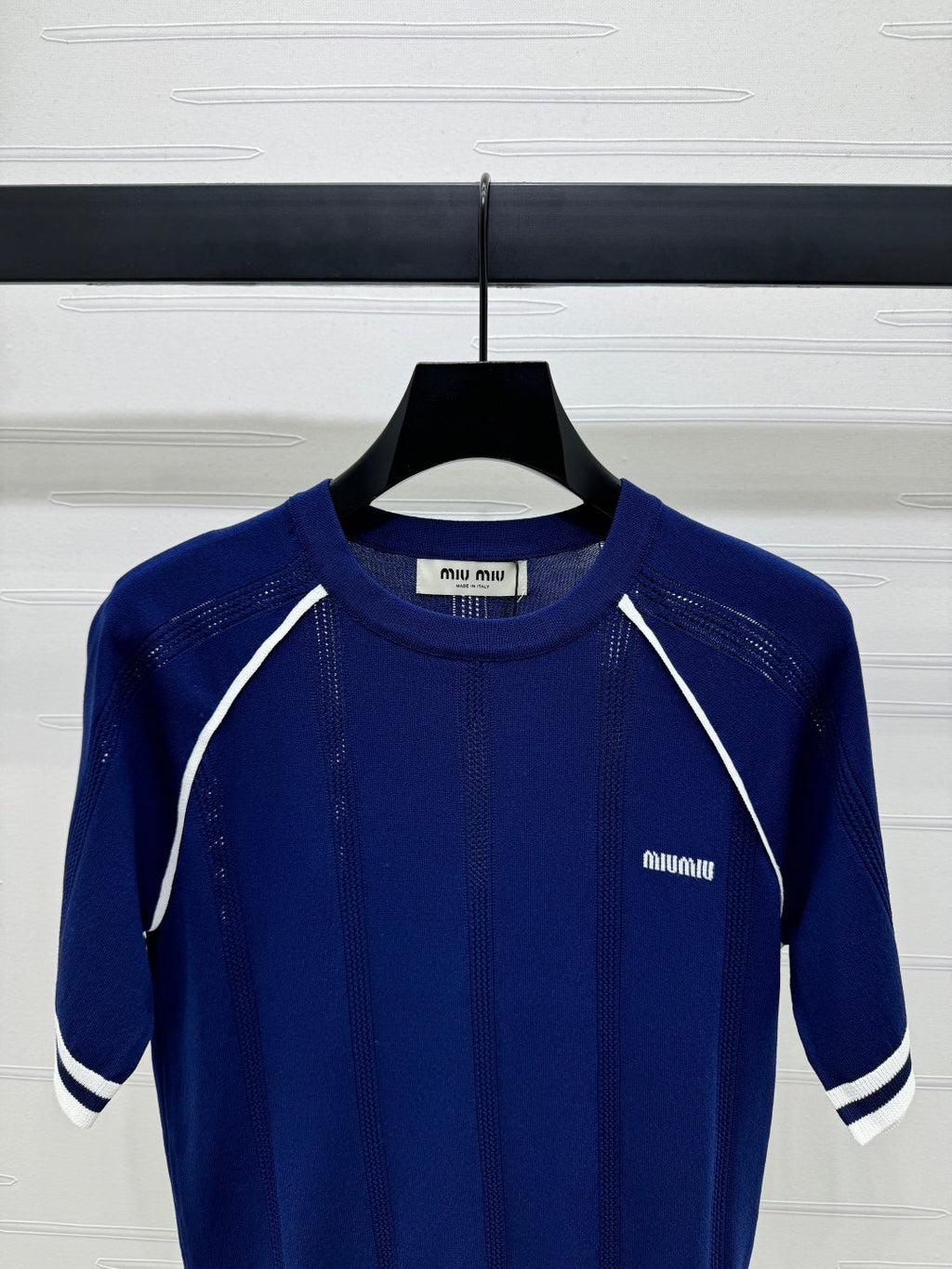 MIU 25S RAGLAN CREW NECK STRIPED KNIT SWEATER 264106