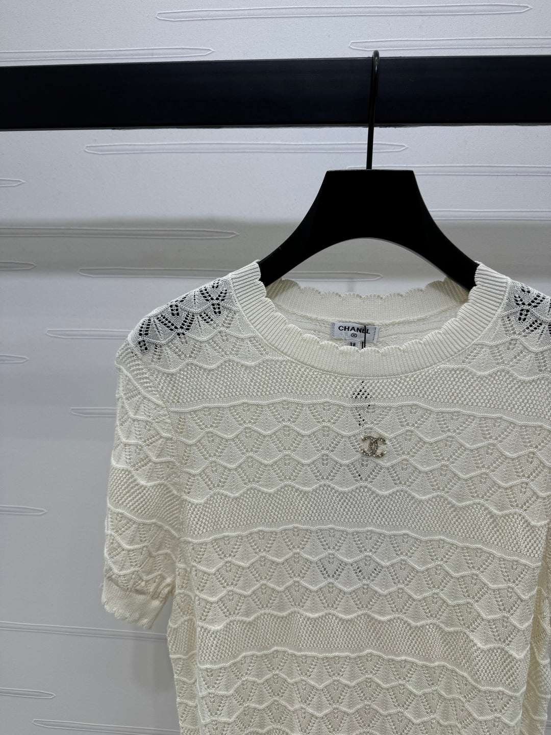 CHANEL 25S HOLLOW KNIT SHORT SLEEVE TOP 264150
