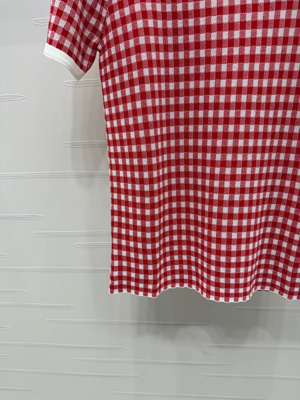 MIUMIU CREW NECK SHORT-SLEEVE PLAID KNIT TOP 274834