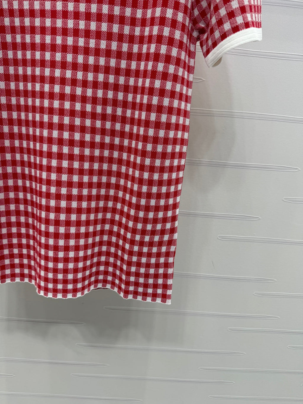 MIUMIU CREW NECK SHORT-SLEEVE PLAID KNIT TOP 274834