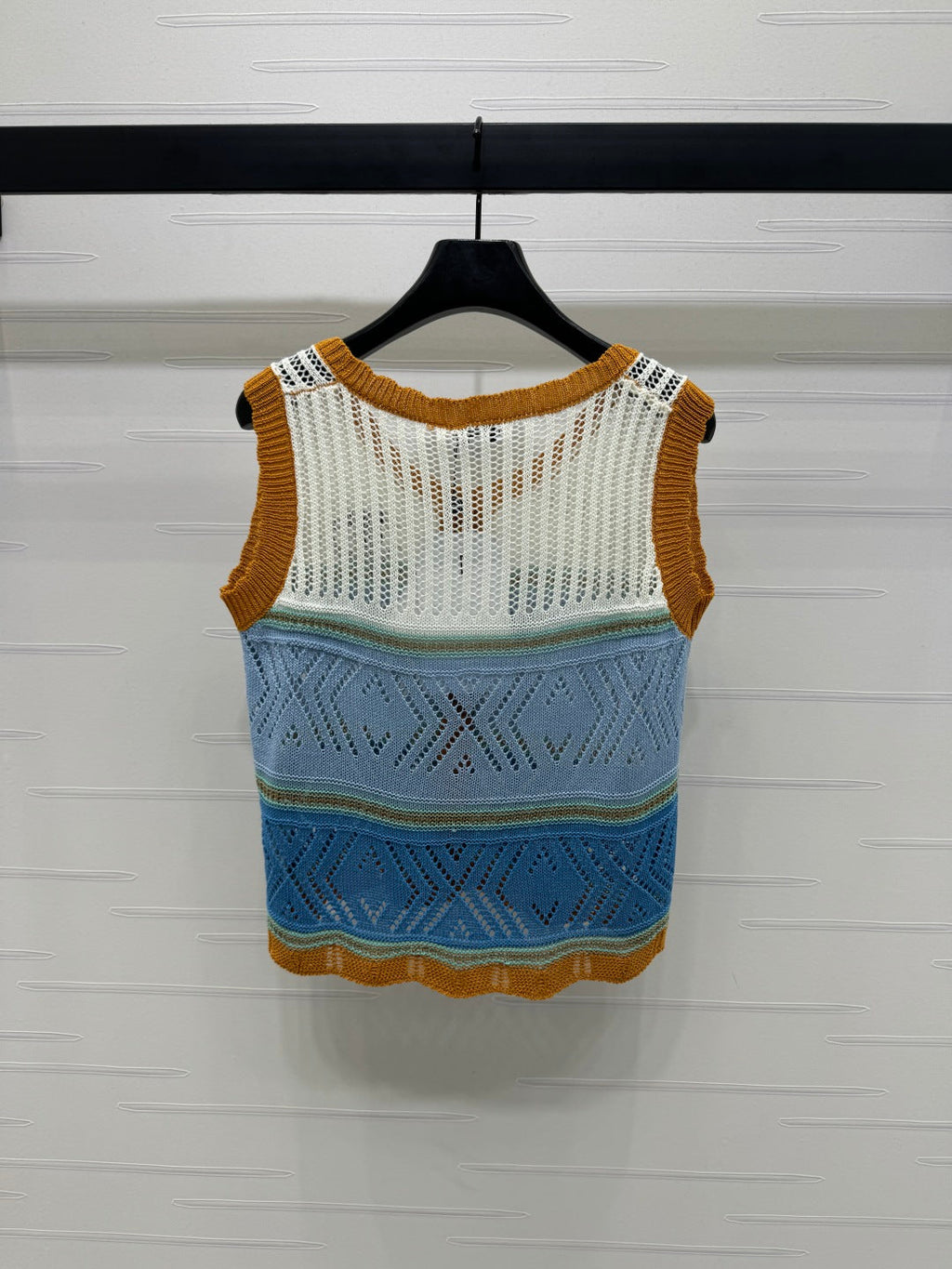 CHANEL EMBROIDERED LOGO OPEN-KNIT VEST 274868