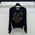 VALENTINO CREW NECK LONG-SLEEVE EMBROIDERED KNIT TOP 274958
