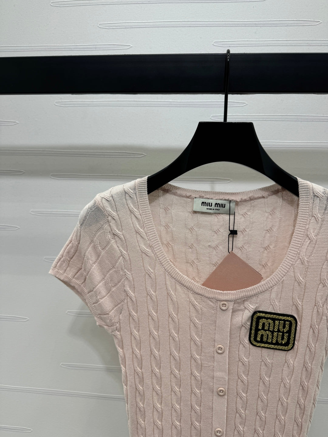 MIUMIU U-NECK KNITTED SHORT-SLEEVE TOP PINK 274947