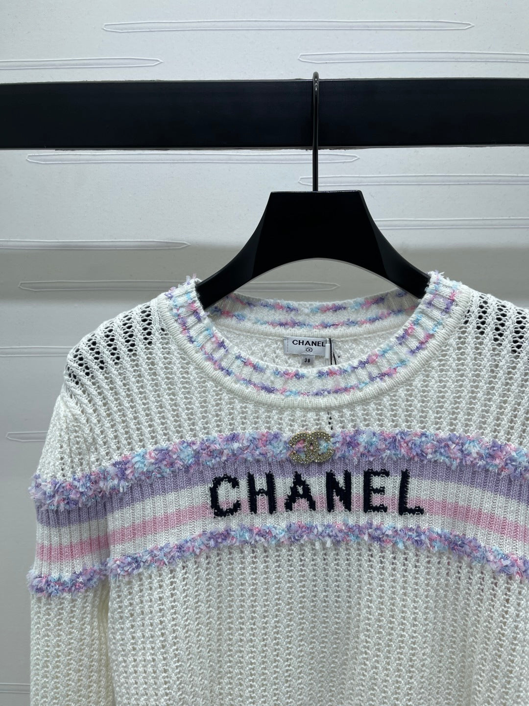 CHANEL 25S LONG SLEEVE OPEN-KNIT SWEATER STYLE 161