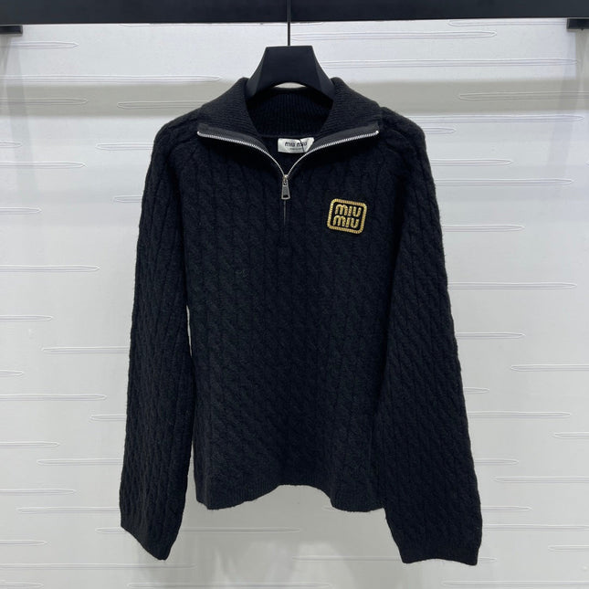 MIUMIU HALF-ZIP KNITTED PULLOVER WITH COLLAR STYLE 486