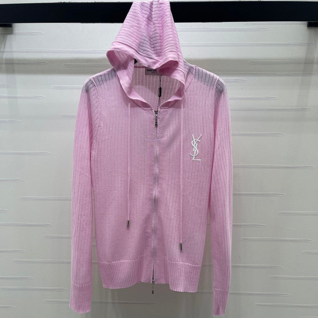 YSL 26S ZIP UP HOODED CARDIGAN 388