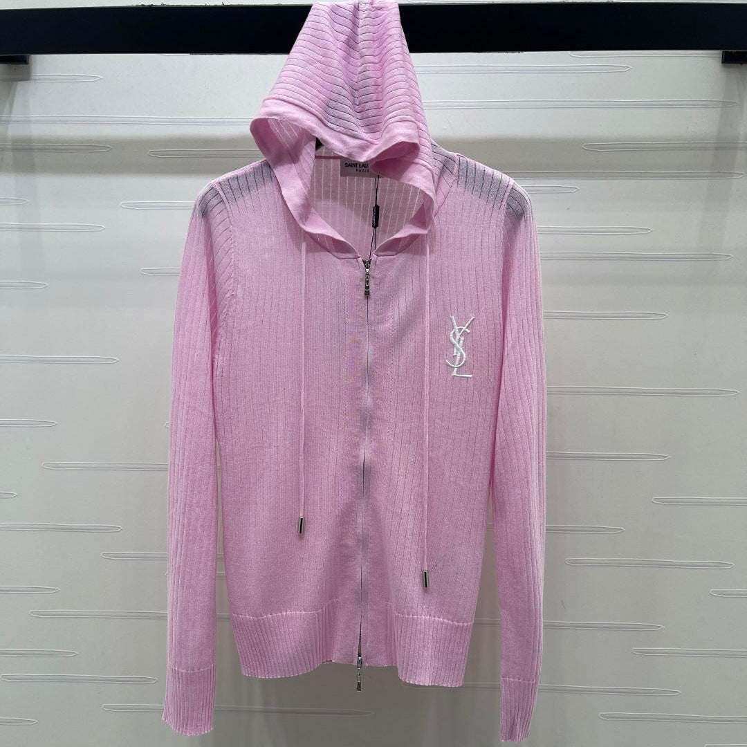 YSL 26S ZIP UP HOODED CARDIGAN 388