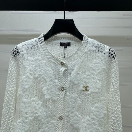 CHANEL 26S FLORAL OPENWORK KNIT CARDIGAN 1348