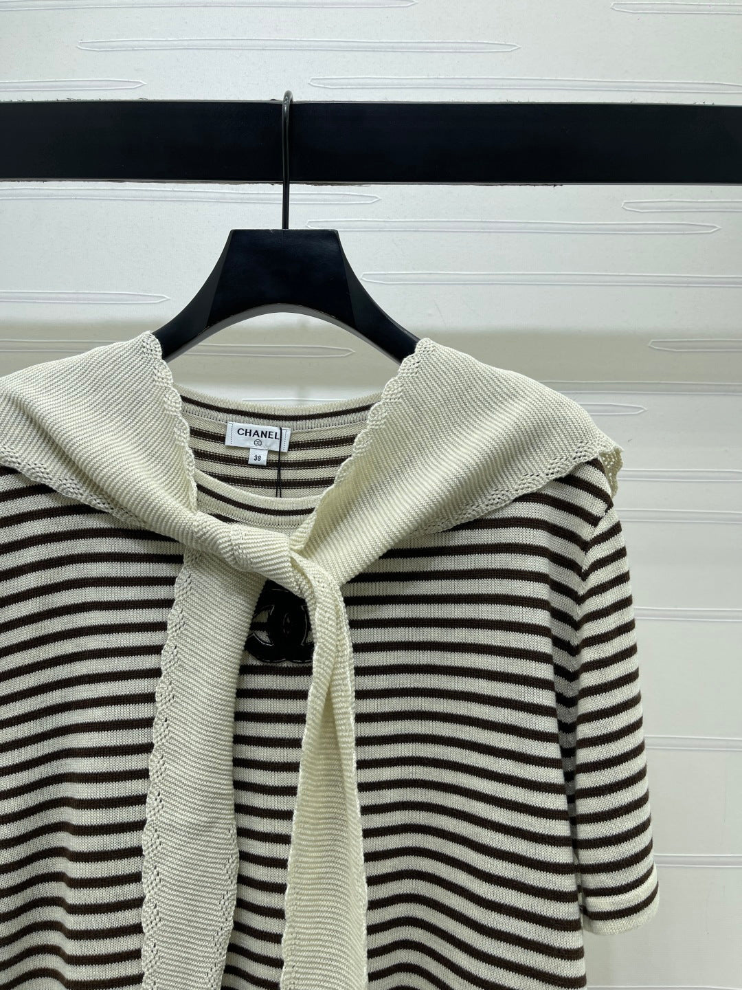 CHANEL 26S STRIPED KNIT TOP WITH SHOULDER TIE 1326