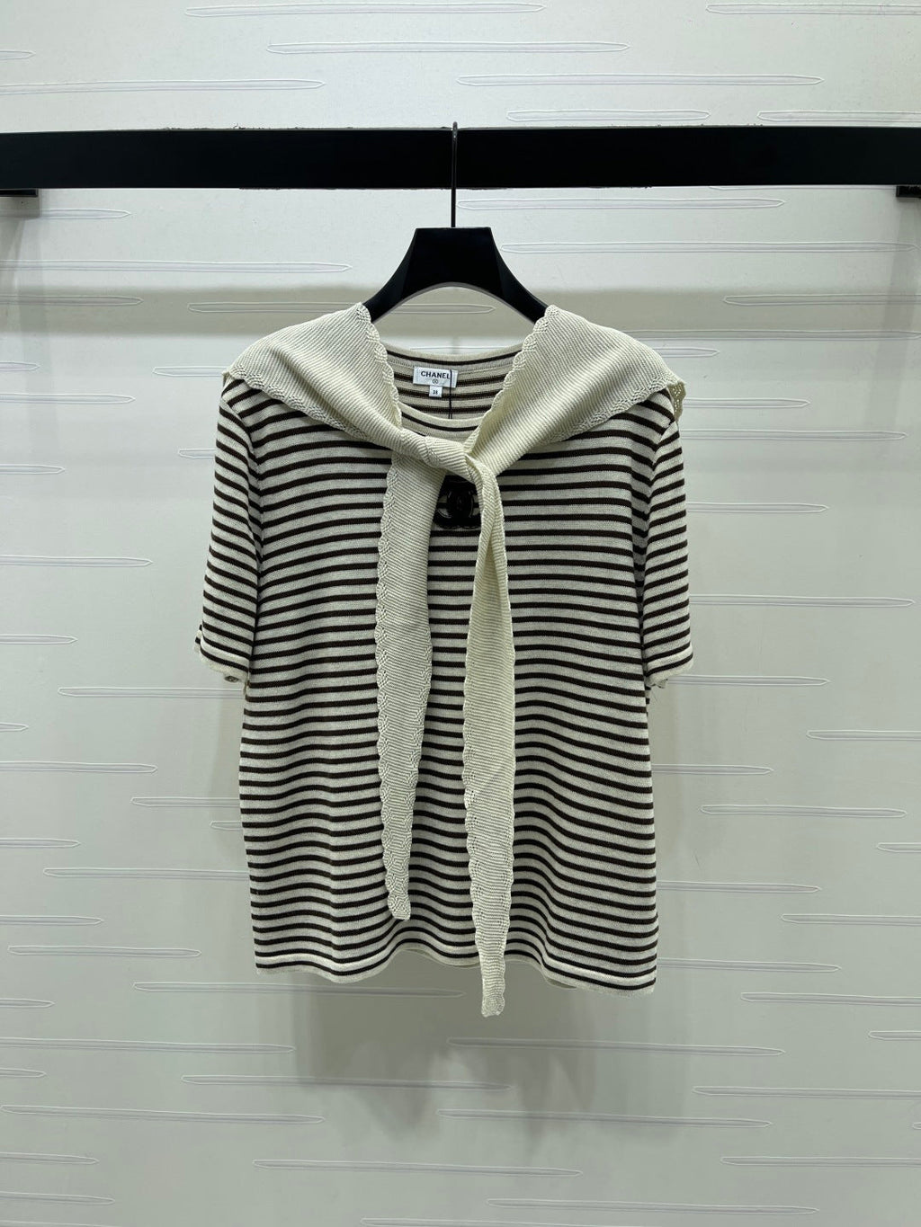 CHANEL 26S STRIPED KNIT TOP WITH SHOULDER TIE 1326