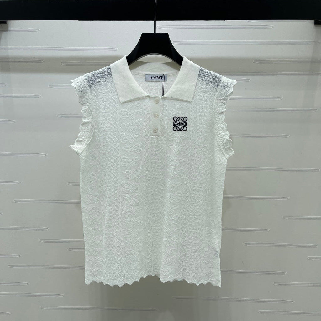 LOEWE 26S RUFFLE-SLEEVE KNIT POLO SHIRT 577