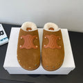 CELINE 26S FUR-LINED MULES IN BROWN SUEDE