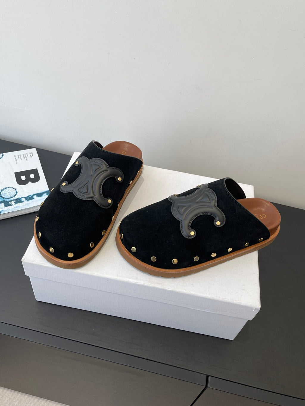 CELINE 26S MULE IN BLACK SUEDE