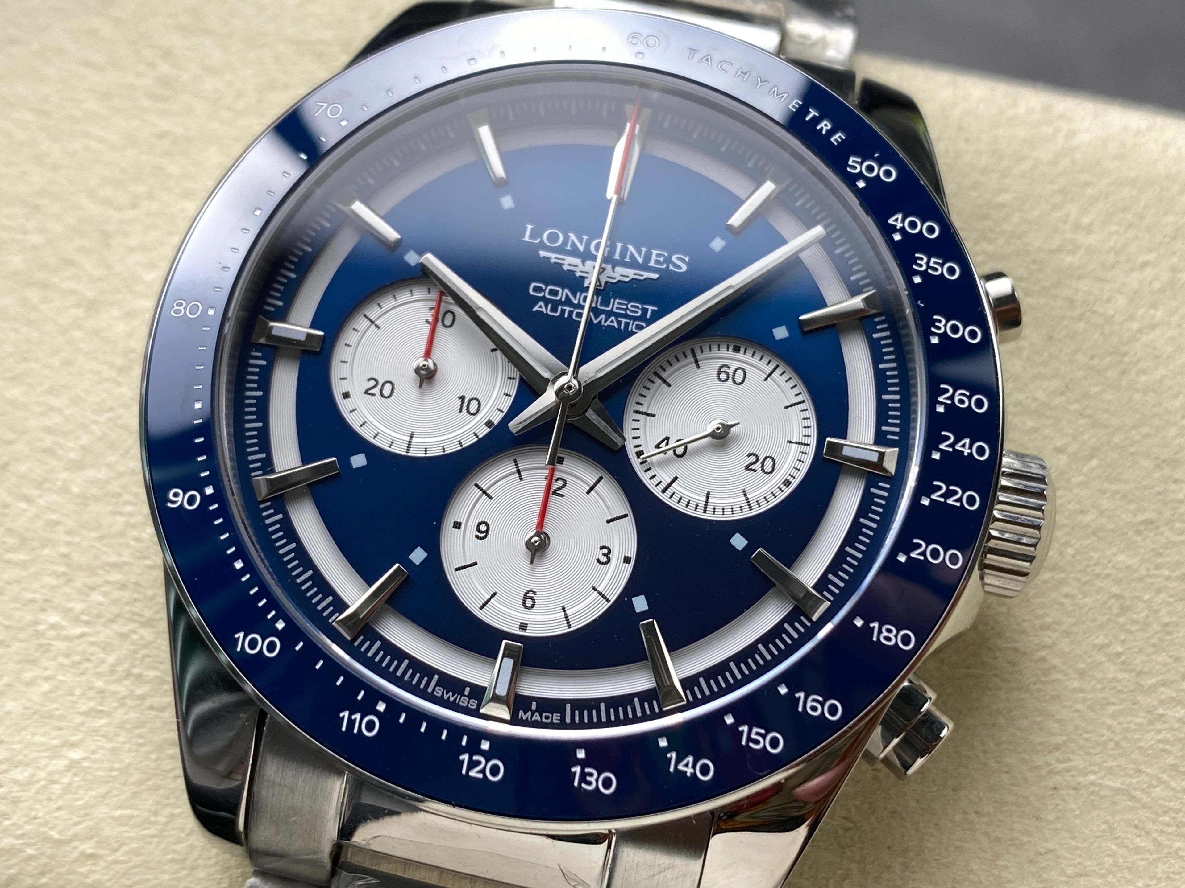 CONQUEST CHRONOGRAPH 42 MM SILVER CASE WITH NAVY BLUE DIAL