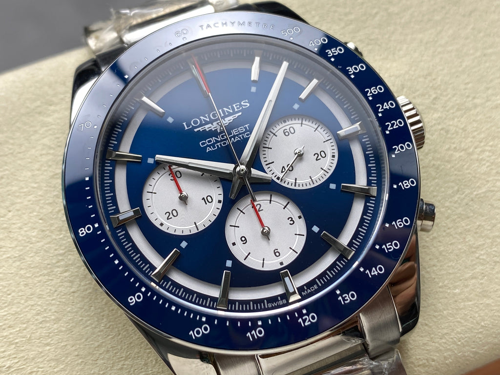 CONQUEST CHRONOGRAPH 42 MM SILVER CASE WITH NAVY BLUE DIAL