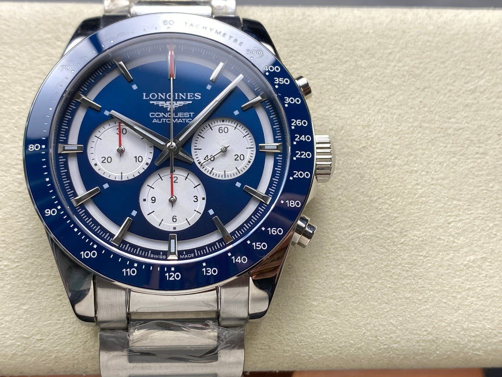 CONQUEST CHRONOGRAPH 42 MM SILVER CASE WITH NAVY BLUE DIAL