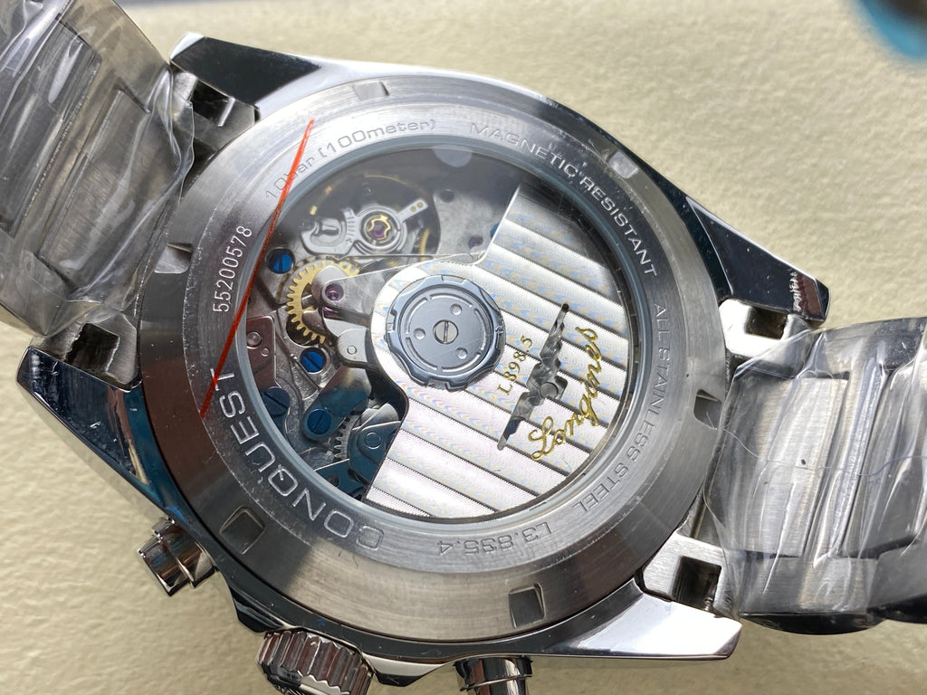 CONQUEST CHRONOGRAPH 42 MM SILVER CASE WITH FULL BLACK DIAL