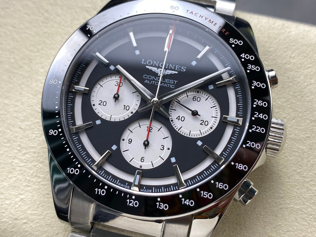 CONQUEST CHRONOGRAPH 42 MM SILVER CASE WITH BLACK DIAL