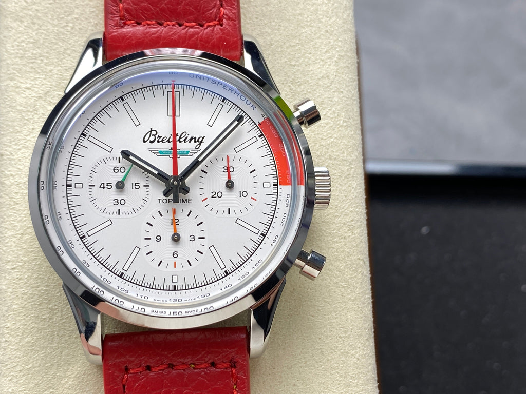 TOP TIME B01 FORD THUNDERBIRD STEEL CASE RED CALFSKIN STRAP