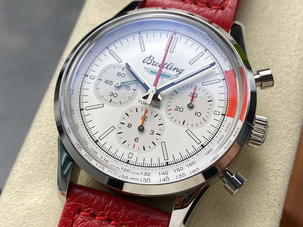 TOP TIME B01 FORD THUNDERBIRD STEEL CASE RED CALFSKIN STRAP