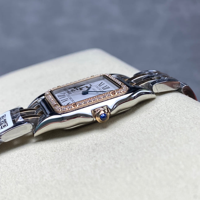 PANTHÈRE SMALL MODEL DE CARTIER WATCH SILVER AND ROSE GOLD CASE WITH CRYSTAL