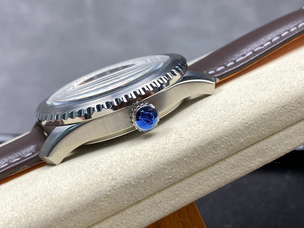 AVIATOR 8 AUTOMATIC STEEL CASE SILVER MIX BLACK BLUE DIAL BROWN CALFSKIN STRAP