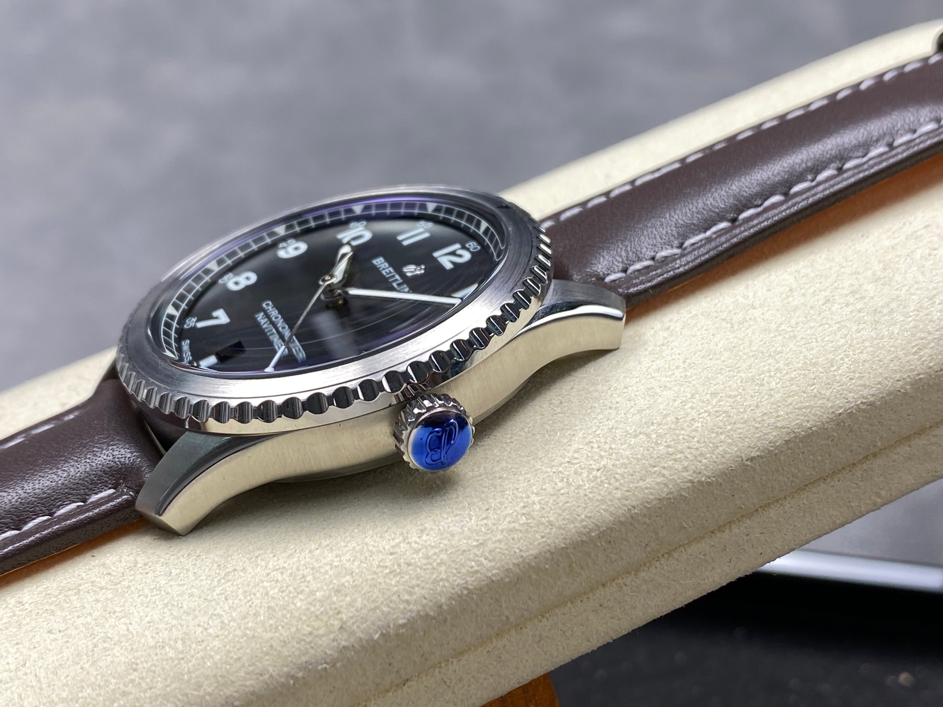 AVIATOR 8 AUTOMATIC STEEL CASE BLACK DIAL BROWN CALFSKIN STRAP