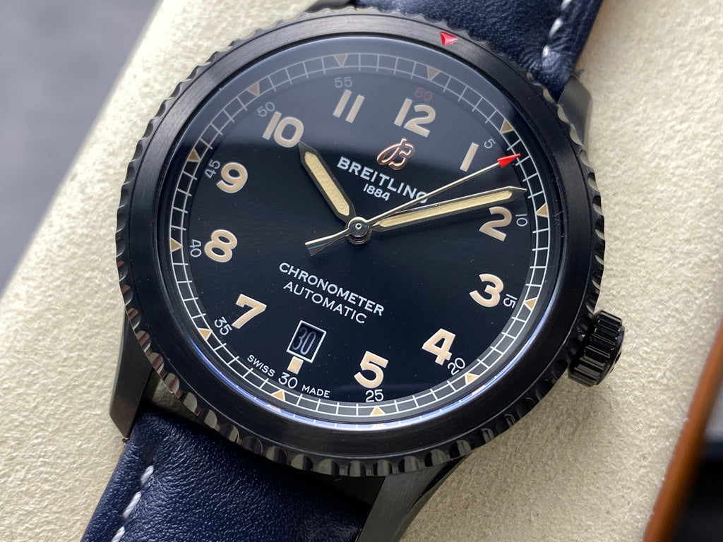 AVIATOR 8 AUTOMATIC STEEL CASE NAVY BLUE CALFSKIN STRAP