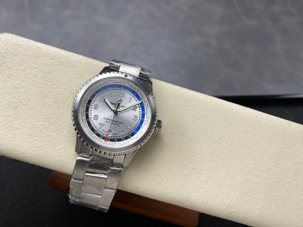 AVIATOR 8 AUTOMATIC ALL STEEL SILVER MIX BLACK BLUE DIAL